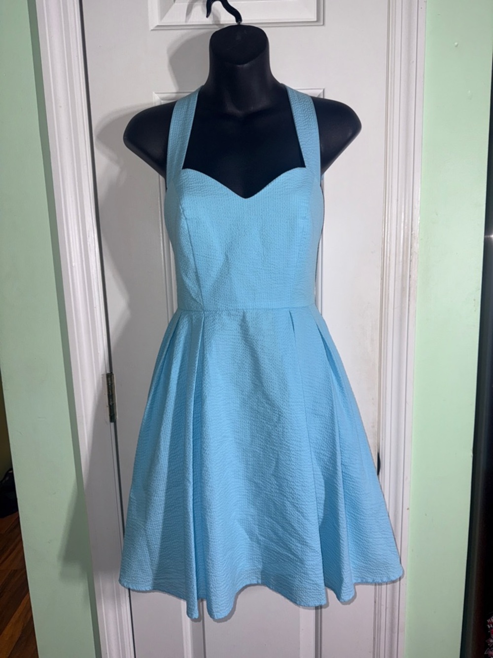 Lauren James Sky Blue Livingston Wedding Guest Halter Fit-n-Flare Mini Dress XS